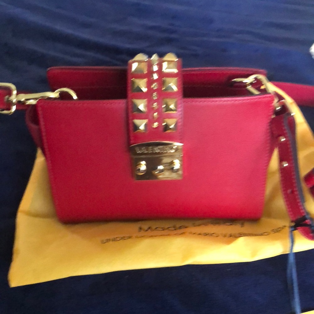 Valentino Palmellato Red Studded Leather Crossbody Bag NWT